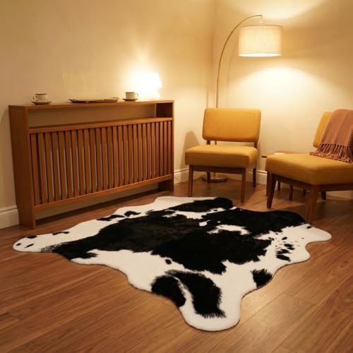 MustMat Cow Print Rug, Faux Cowhide Rug for Mid-Century Modern 4'7'&#...