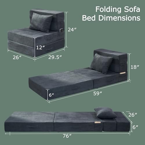 Folding Sofa Bed, Convertible Sleeper Chair Bed, Floor Sofa with Bag