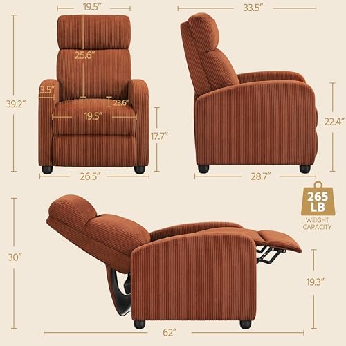 Yaheetech Recliner Chair with 3 Adjustable Angles Armchair Brick Red