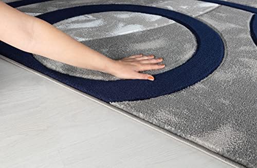 GLORY RUGS Area Rug Modern 5x7 Navy Circles Geometry Soft Hand Carved Contemp...