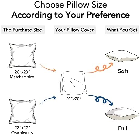 FAVRIQ 20 x 20 Pillow Inserts (Set of 2) - 20 Inch Square Interior Couch Throw Pillow with 100% Cotton Cover - Decorative Pillow Insert Pair - White Sofa Pillow
