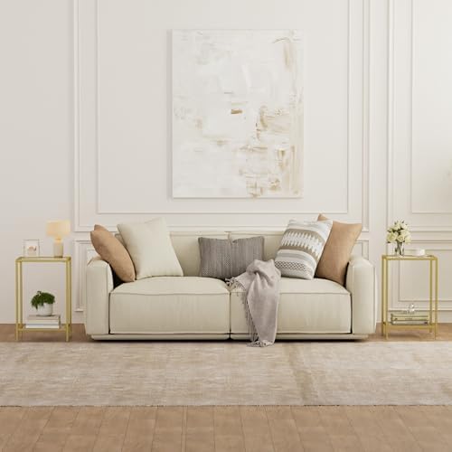 HOMSHO Side Tables Set of 2 with Tempered Glass, Slim End Tables