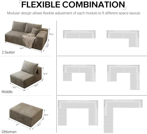 139.4" Modular Sectional Sofa Couch, Oversized U-Shaped Minimalist Couch...