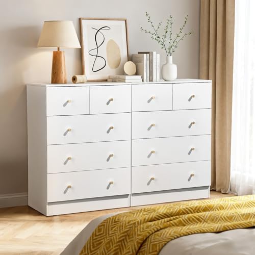 Karl home White 5 Drawer Dresser, Rose Gold Handle Modern Bedroom Chest