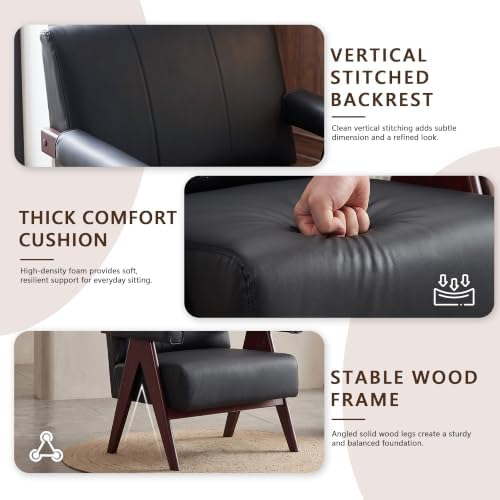 JIASTING Mid Century Modern Accent Chair Set of 2, Black Leather Armchair