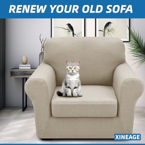 XINEAGE 2-Piece Stretch Armchair Sofa Cover, Washable Couch Covers for Dog