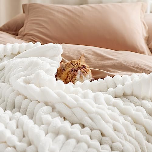Bedsure Soft Cozy King Size Fleece Blankets for Bed Off White 108"x90"