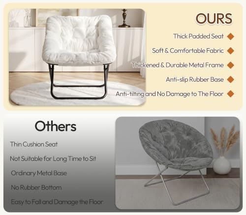 Comfy Saucer Chair Folding Reading Lounge Chair Living Room Chairs, White