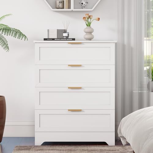 FTZxHKLX White 4 Drawer Dresser for Bedroom, Modern Chest of Drawers