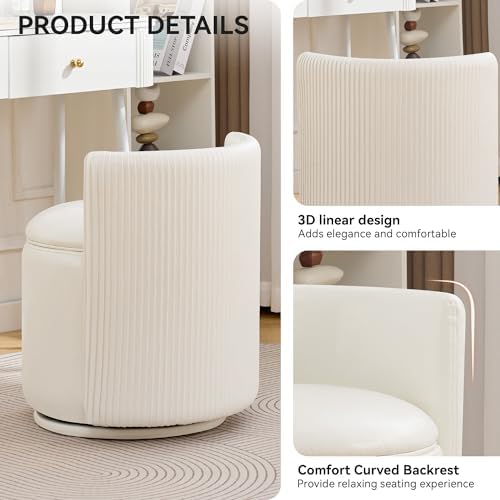 WUTUTUEE Faux Leather Vanity Chair with Storage, 360° Swivel Makeup Chair wit...