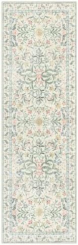 Wonnitar Washable Rug Runner 2'6''x8', Boho Floral Hallway Runner Rug 8ft Long Carpet for Bedroom, Soft Non Slip Ultra-Thin Beige Carpets for Bathroom Kitchen Bedside