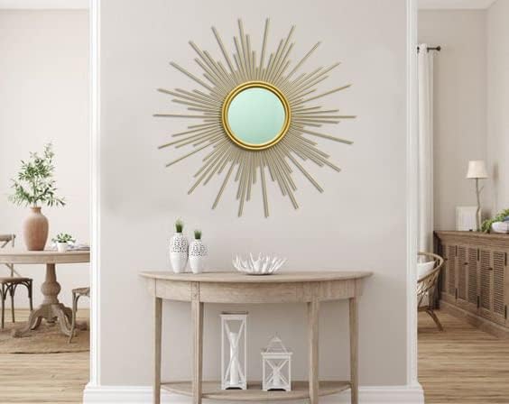 24'' Gold Sunburst Wall Mirror Boho Home Decor Mordern Round Hanging ...