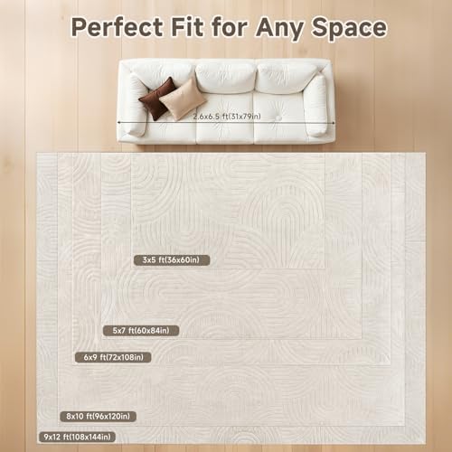 Pauwer Area Rugs for Living Room 8x10, Non Slip Washable Modern Rug, Beige