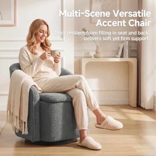 Swivel Accent Chair,Vanity Stool with Storage 360 ° Rotation Teddy Fleece Com...