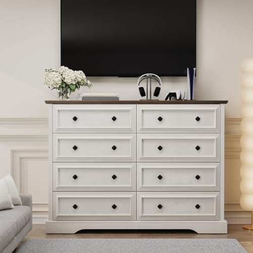 VVFLU Farmhouse 8 Drawer Dresser for Bedroom, 54" Wide Wood Dresser with...