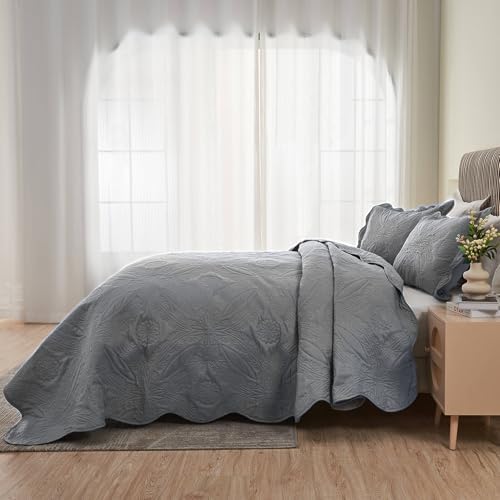 Kingnex Oversized King Bedspreads 128x120 Ultrasonic Quilted Grey
