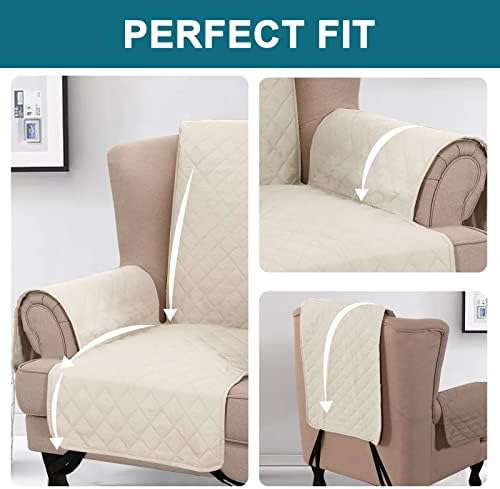 Turquoize 100% Waterproof Wing Chair Cover Wing Armchair Slipcovers, Ivory