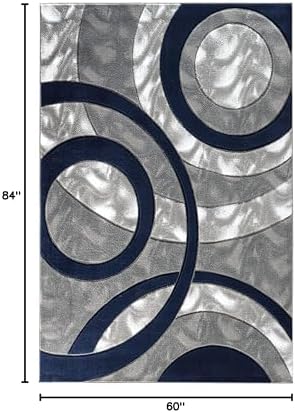 GLORY RUGS Area Rug Modern 5x7 Navy Circles Geometry Soft Hand Carved Contemp...