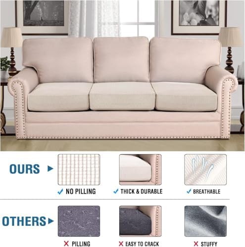 H.VERSAILTEX Super Stretch Individual Seat Cushion Cover Sofa Covers Couch Cu...