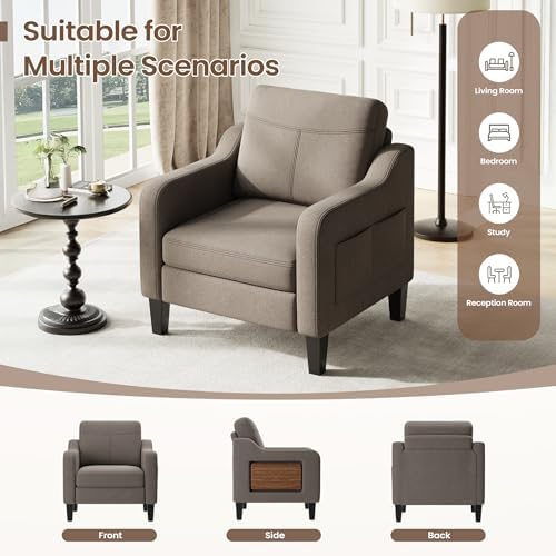 Upholstered Accent Chair with Foldable Side Table for Living Room