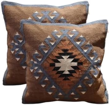 Handmade 100% Wool Kilim Pillow Cover – 18x18 Inches, Durable Indian Cushion ...