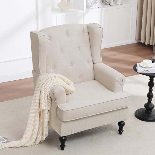 Accent Chair for Living Room, Mid Century Modern Upholstered Armchair, Wingba...