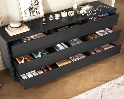 TEENFON 63" Dresser for Bedroom with 9 Drawers, Black Dresser with Metal...