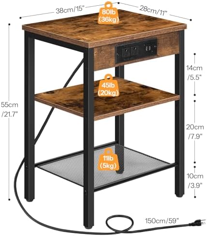 HOOBRO Side Table with Charging Station and USB Port, Small End Table for Sma...