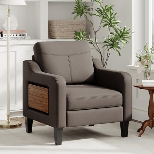 Upholstered Accent Chair with Foldable Side Table for Living Room