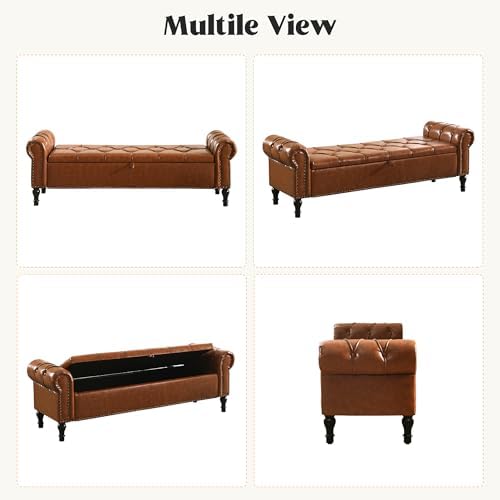 Storage Bed Bench for Bedroom, Faux Leather 67" End of Bed Benches, King...