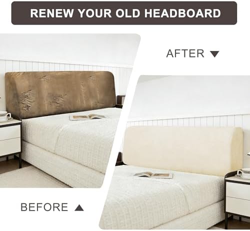 ANARACHON Stretch Bed Headboard Cover, Small Square Jacquard Bed Headboard Slipcover Soft Dustproof Protector Cover for Bedroom Decor(White, Queen:59")