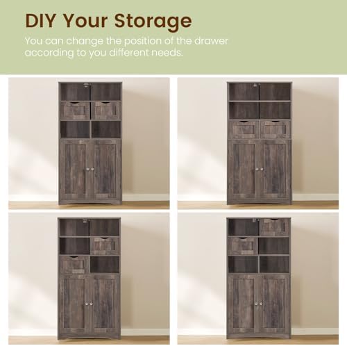 Iwell Tall Storage Cabinet with 2 Drawers & Adjustable Shelf, Bathroom Ca...