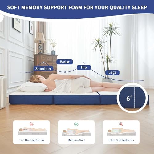 Foldable Mattress Full Size, 6" Trifold Mattress Futon Murphy Bed,White