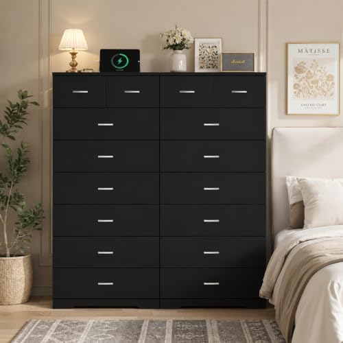 GEPELCN 55.2" Tall Dresser with Charging Station Wooden 8 Drawer Dresser...