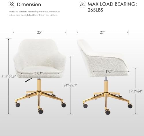Zesthouse Modern Desk Chair with Wheels, White Swivel Vanity Chair for Girl