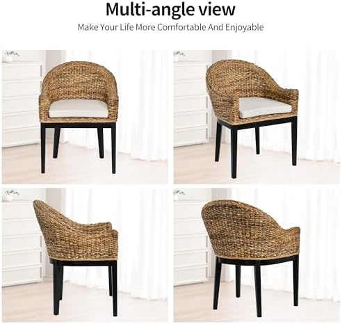 DUHOME Rattan Accent Chair,Modern Armchair with Natural Rattan Armrest