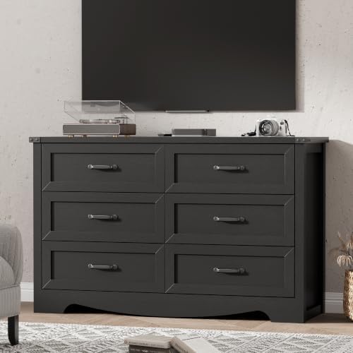 Dresser for Bedroom with 6 Drawers, 48" Wide Wood Chest of Drawers with ...