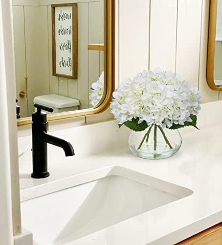 Hollyone Hydrangea Artificial Flowers with Vase White Silk Fake Flowers Arran...