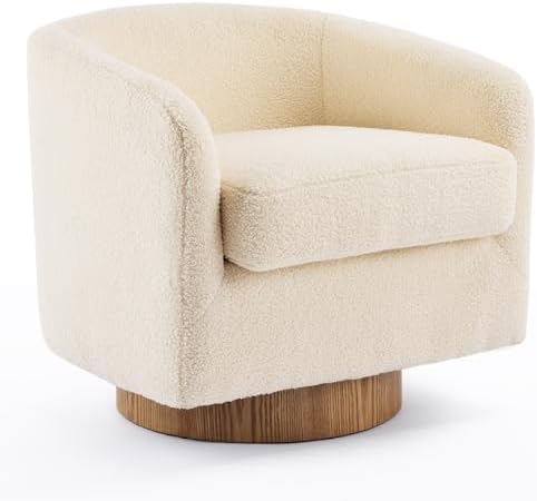 VINGLI 360°Swivel Accent Chair with Engineered Wood Base and Removable Cushio...
