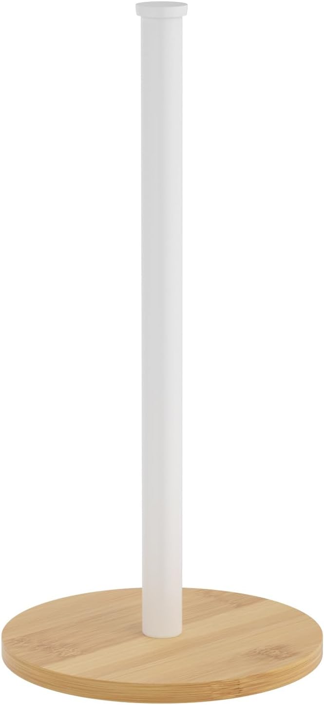 Wooden Paper Towel Holder Countertop, Non-Slip Base, Stainless Steel, by CHIKESI