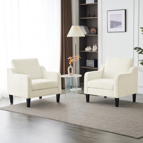 VINGLI Cream Accent Chair, Chenille Upholstered Armchair for Living Room