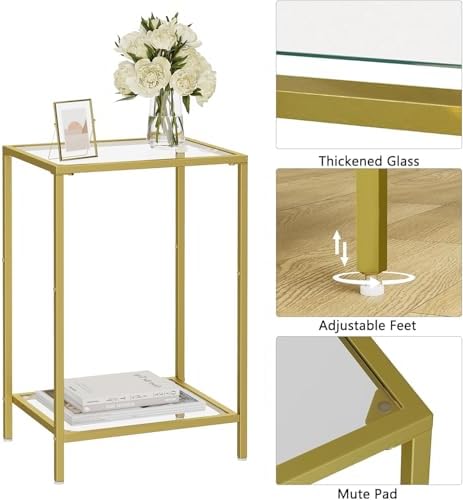 HOMSHO Side Tables Set of 2 with Tempered Glass, Slim End Tables