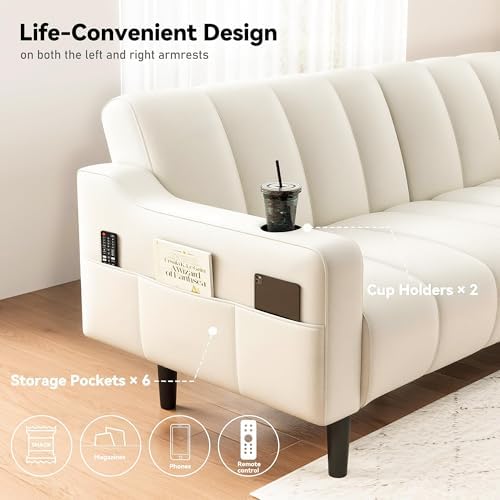 Brelice 80'' Leather Couch, Futon Sofa Bed, Faux Leather Couch with A...