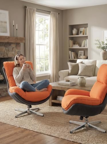 LukeAlon Linen Swivel Lounge Chair, Orange