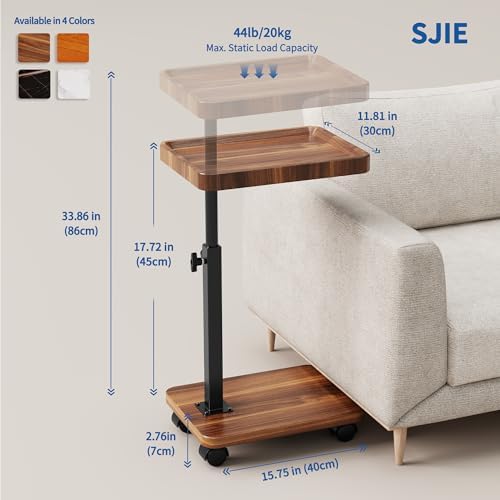 C Table End Table Adjustable Height, 360°Swivel TV Tray Table for Small Space...