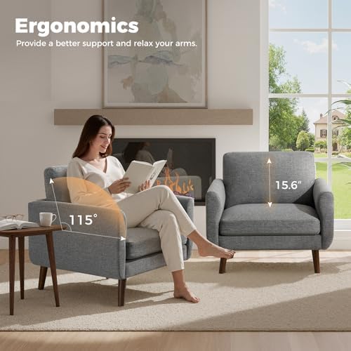 Oversized Accent Chair for Living Room,Grey Linen Armchair