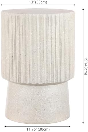 JONATHAN Y Louisa Outdoor Accent Table 19" Fluted Polyresin, Cream Terrazzo