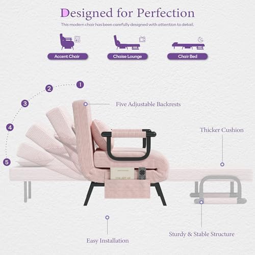 TYBOATLE Sleep Chair, Folding Sleeper Chairs for Adults (Pink)