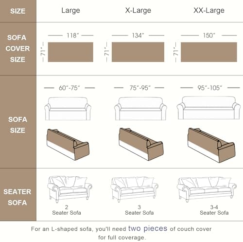 VClife Vintage Floral Bohemain Couch Cover, Soft Breathable Chenille Sofa Cover for Sectional Sofa L Shape, Modern White Taupe Botanical Sofa Slipcover Futon Cover for 2 Cushion Couch Sofa 71''x118''