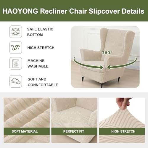 HAOYONG Wing Chair Slipcovers Printed Wingback Chair Covers 2 Pieces Wingback...